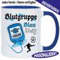 Preview: Blutgruppe Blau Weiß – Tasse für Fußball Fans personalisiert