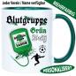 Preview: Blutgruppe Grün Weiß – Tasse für Fußball Fans personalisiert