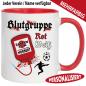 Preview: Blutgruppe Rot Weiß – Tasse für Fußball Fans personalisiert