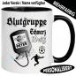 Preview: Blutgruppe Schwarz Weiß – Tasse für Fußball Fans personalisiert