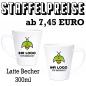 Preview: Latte Becher mit Logo und Text. Werbeträger.