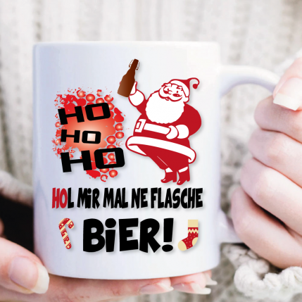 Weihnachtstasse Flasche Bier