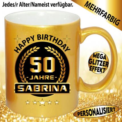 Glitzertasse Happy Birthday personalisiert