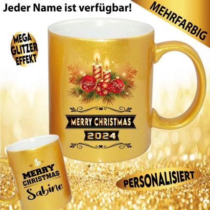 Gold Effekt Weihnachtstasse Personalisiert