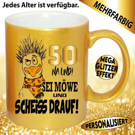 Glitzertasse - Sei Möwe und Scheiss drauf