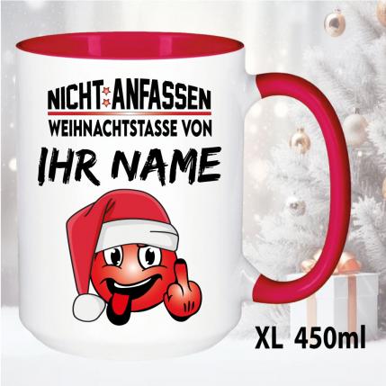 Weihnachtstasse mit Smiley und Name