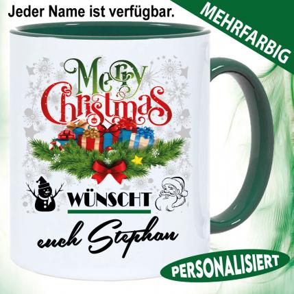 Weihnachtstasse mit Widmung Rot / Grün