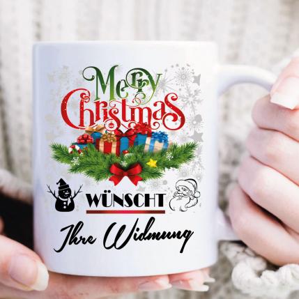 Weihnachtstasse mit Widmung Rot / Grün