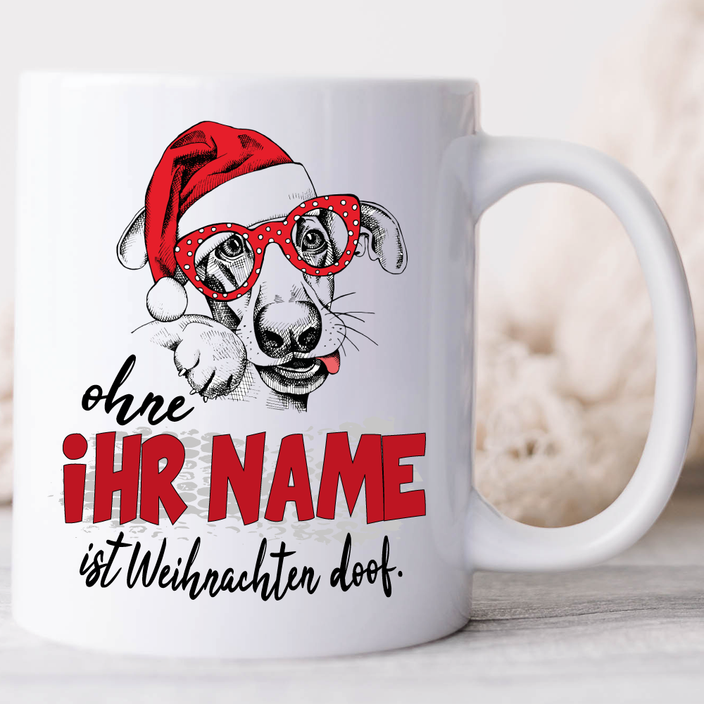 Weihnachtstasse mit Hund personalisiert