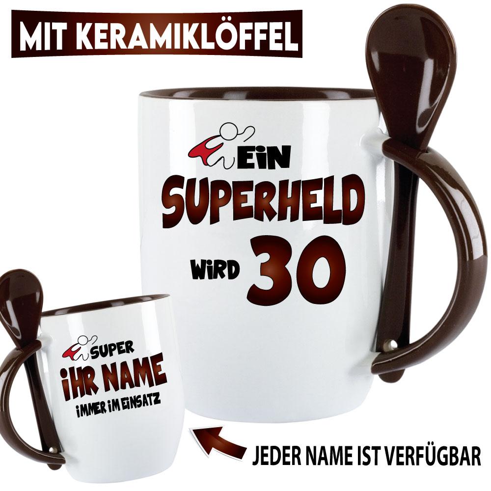 Tasse zum Geburtstag Eine Superheld wird 30 Schwarz