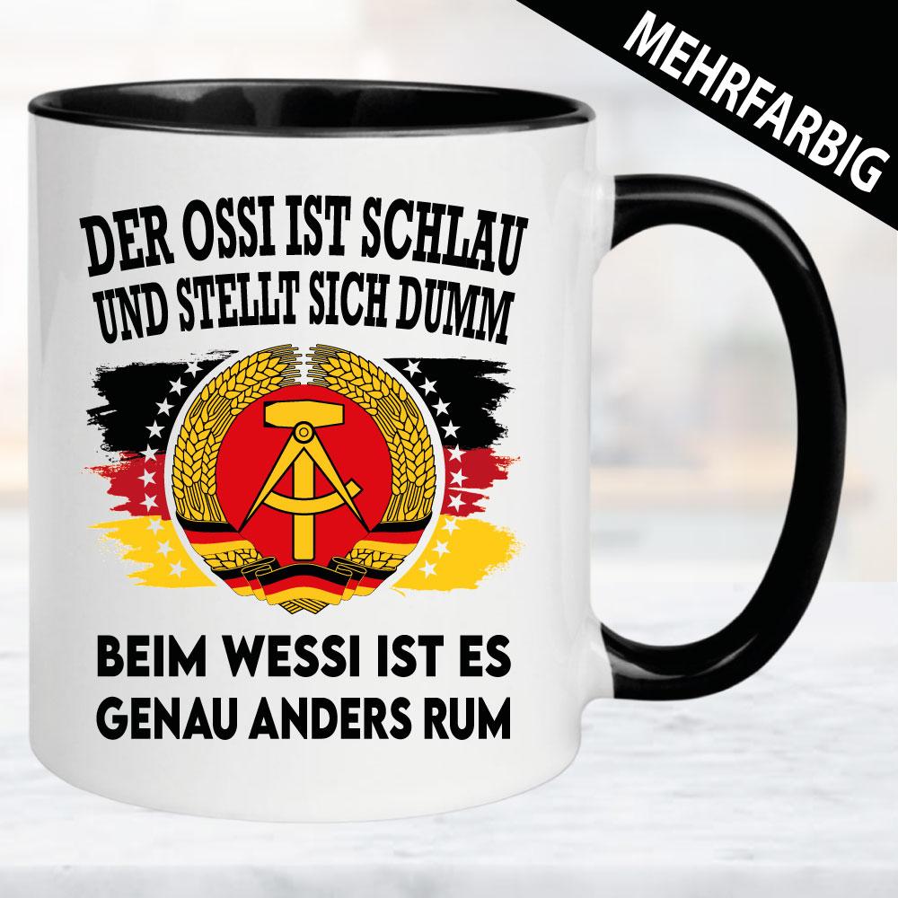 Tasse DDR in 3 Farben  - Ossi schlau Wessi dumm