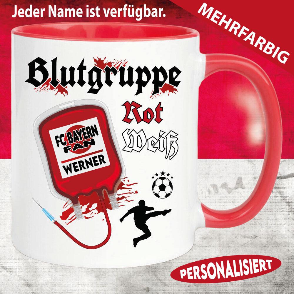 Blutgruppe Rot Weiß – Tasse für FC Bayern Fans personalisiert