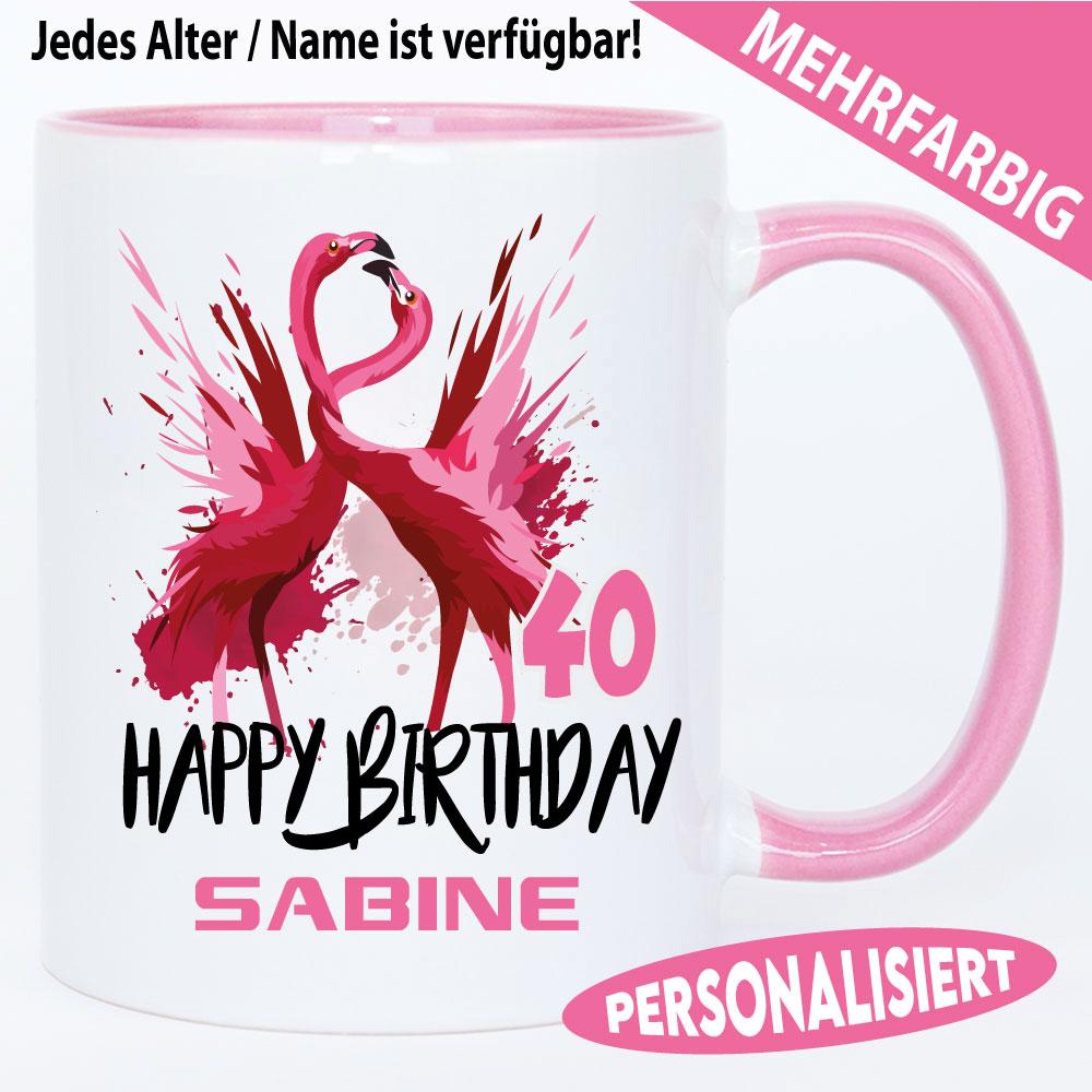 Tasse Flamingo zum Geburtstag mit Alter und Vorname personalisiert