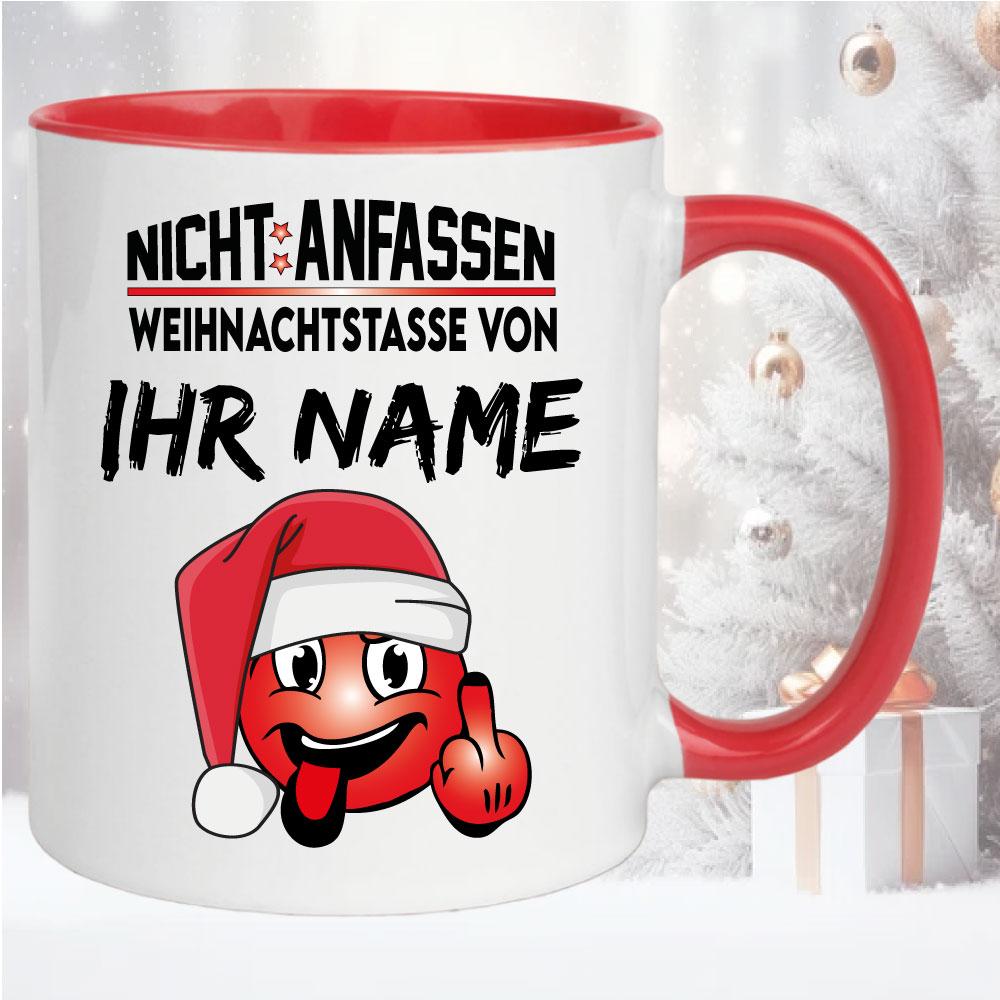 Weihnachtstasse mit Smiley und Name